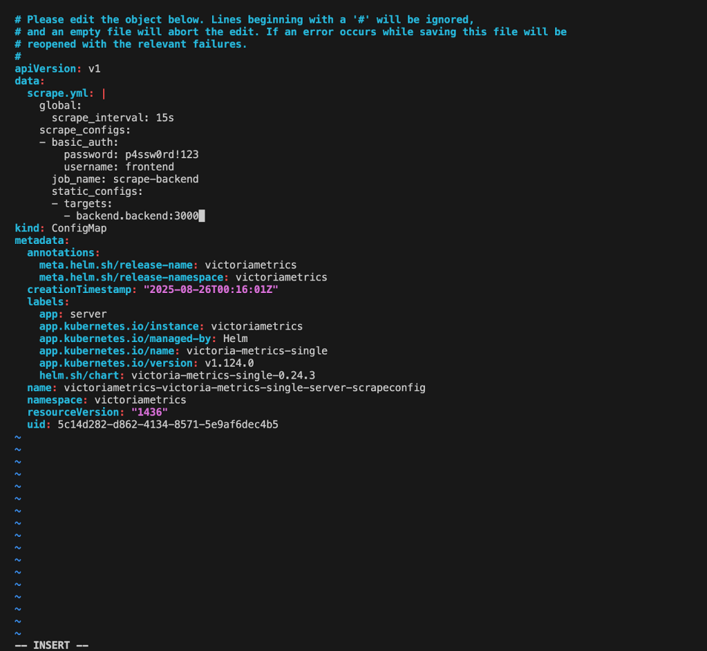 A screenshot displaying the  victoria-scrapeconfig ConfigMap