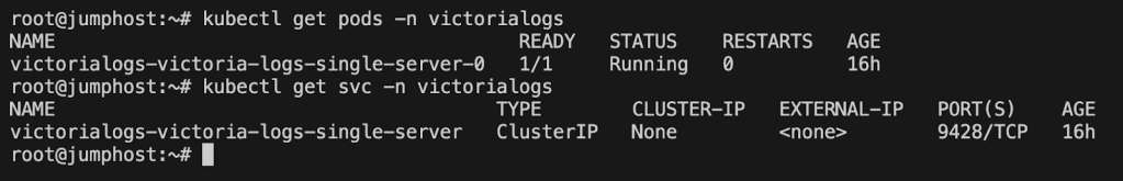A screenshot of kubectl get VictoriaLogs