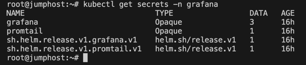 A screenshot of kubectl get secrets