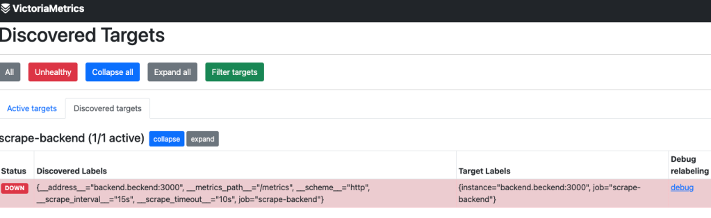 A screenshot displaying wrong backend service